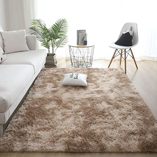 Lammfell Teppich 100x140cm Relax Flauschiger Anti-Rutsch Unterseite kunstfell Teppich Outdoor Carpet extra weich Schaffell Imitat für Wohnzimmer, Kinderzimmer, Schlafzimmer und die Küche, Dunkelbeige