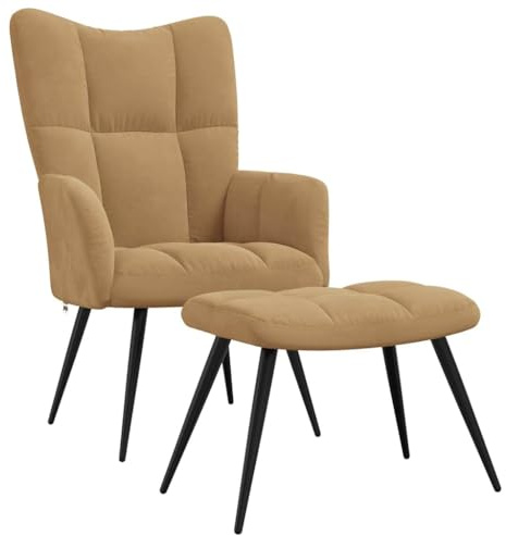 vidaXL Relaxsessel mit Hocker, Sessel mit Stahlgestell, Relaxstuhl Polsterstuhl mit Armlehne, Fernsehsessel Polstersessel Wohnzimmer, Modern, Braun Samt