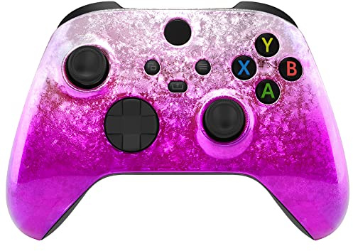 eXtremeRate Front Case für Xbox Core Controller, Custom glänzende Gehäuse DIY-Ersatz Hülle Shell Zubehör Set für Xbox Series X/S Modell 1914(Verlaufend Lila)-KEIN Controller