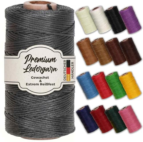 Premium gewachster Lederfaden – Extra reißfestes Sattlergarn für Lederarbeiten, Nähen & DIY – Gleichmäßige Wachsbeschichtung – grau