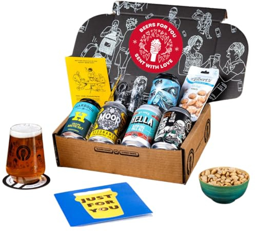 Premium Craft Pale Ale/IPA Valentine's Day Beer Gift Hamper - 5 Independent British Craft Beers, a Snack and Beer Tasting Glass by QWERTY Beer Box