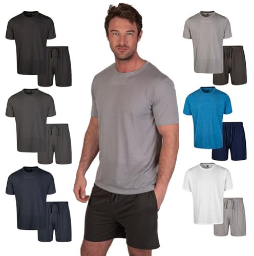 Light & Shade LSSET032 Men's Crew Neck T-shirt and Short Pyjama Set, Grey, L