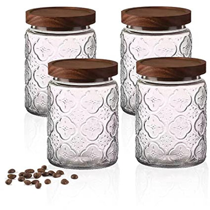 Tarro de vidrio vintage para cocina y despensa, con tapa de madera hermética para almacenaje de galletas, dulces, café, granos de té, harina, granos