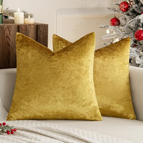 MIULEE 2er Set Kissenbezug 50x50 cm samtkissen couchkissen Hellgold | Kissenhülle Dekorative Dekokissen Sofakissen Wurfkissenbezug mit Verstecktem Reißverschluss Sofa Schlafzimmer