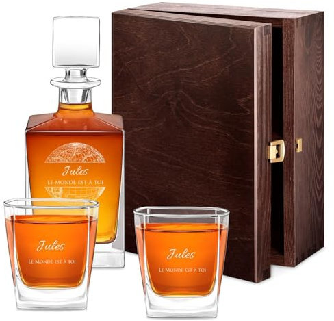 Maverton Service à whisky personnalisé, Set de Carafe Whisky + 2/4/6 verres | Verres avec gravure pour homme, accessoires pour lui, pour anniversaire, pour gentleman, anniv, Anniversaire