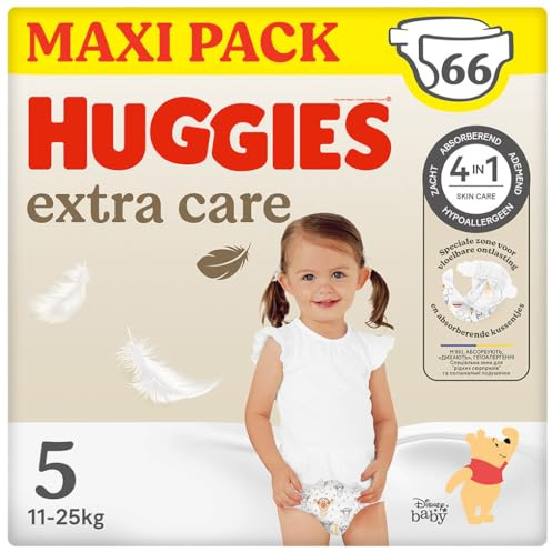 Huggies Extra Care Babyblöja med Disney Storlek 5 (12–22 kg), 2 förpackningar x 33 blöjor, Totalt 66 blöjor