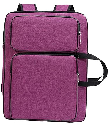 Harilla A3 Kunst-Portfolio-Hülle, Kunsttasche für Zubehör, Zeichenbrett-Tasche, Kunstwerk, tragbar mit Taschen, Griff, Skizzentasche, Künstler-Rucksack für, Violett