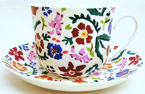 Set da colazione con tazza e piattino in porcellana fine Bone China, grande, 425 ml, decorato a mano