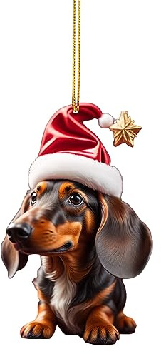 Weihnachtsdeko Anhänger, 2D Dackel Weihnachten Deko, Lustig Hunde Hängende Zubehör, Weihnachtsbaumschmuck Aus Acryl, Weihnachts Anhänger Christbaumschmuck Ornamente Für Die Festtage, 8cm