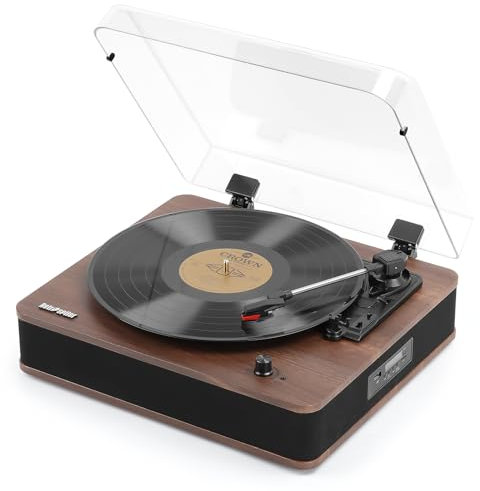 Retrospiler Record Player, Bluetooth Input & Output Turntable with Built-in Speakers, FM Radio, Vinyl-MP3 Recording, USB & SD Playback, LED Screen, Walnut…
