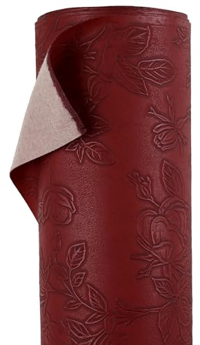 A-Express blommigt fusklädertyg - Präglat PU-vinylmaterial - 140 cm (55 tum) brett - 430 GSM per meter - Texturerad blomma klädseltyg, gör-det-själv hantverksblad, handväska - rödbrun 2 meter