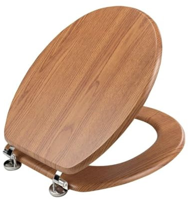 Universal MDF WC Sitz Deckel matt mit Metallscharnieren mit Holzkern (MDF) Klodeckel Toilette WC-Brille Toilettendeckel ohne Absenkautomatik (Holzoptik)