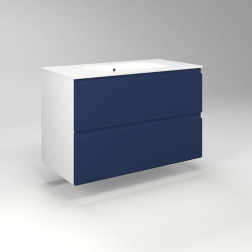 Diventa Modello Diva Star, Mobile Bagno sospeso 90cm con 2 cassetti spaziosi e lavabo dal design moderno, colore blu e bianco