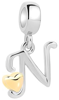 Symretie Damen A-Z Buchstaben Charm Anhänger Initial Beads Charms mit Gelbem Herz Kompatibel mit Europäischen Armbänder und Halskette