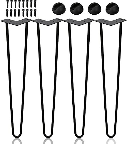 Izrielar 4er Set Haarnadel Tischbeine Hairpin Legs Tischkufen Couchtisch Schreibtisch Arbeitstisch 45cm 2-Stange Möbelfüße Schwarz DIY Metall Heavy Duty Modern-Stil Bein