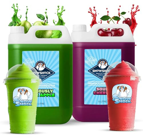 SnowShock Slush Syrup 5L Sour Apple & Sour Cherry 2x Pack | Slushy Concentrate Dilute for Ice Slushie Machine | Refreshing Frozen Drink Mix for Kids Parties, Cafes, Events & Food Vans | Vegan
