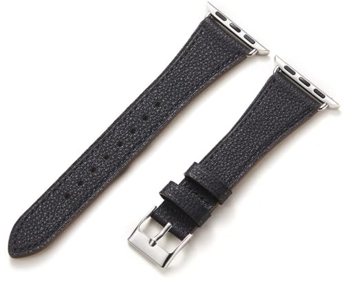 Bracelet Cuir Apple Watch, Compatible Series 1-11 SE Ultra 38/40/41/42/44/45/46/49 mm, Connecteur Acier Inoxydable, Homme Femme (49mm/46mm/45mm/44mm/42mm(Series 3 2 1), Noir)
