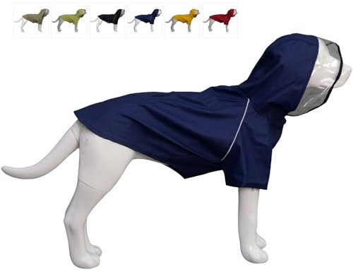 LoveLonglong Premium wasserdichter Hunderegenmantel mit reflektierenden Sicherheitsmerkmalen, Regenmäntel für große, mittelgroße und kleine Hunde. Navy Blue M