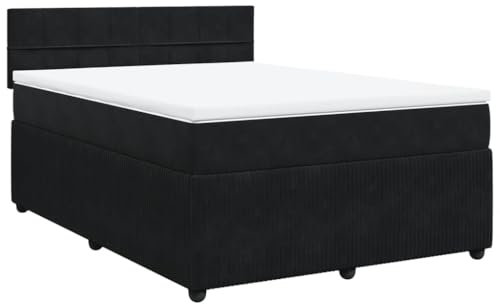 vidaXL Boxspringbett, Doppelbett mit Matratze Matratzenauflage, Bettgestell mit Lattenrost Kopfteil, Polsterbett Bett für Schlafzimmer, Schwarz 160x200cm Samt