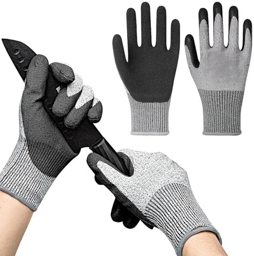 DAWRIS 2 Pairs Cut Resistant Gloves High Performance Level 5 Protection Safety Work Gloves for Men Comfortable PU Coated Palm Cut Proof Gloves Gardening Food Grade Non-slip Machine Washable