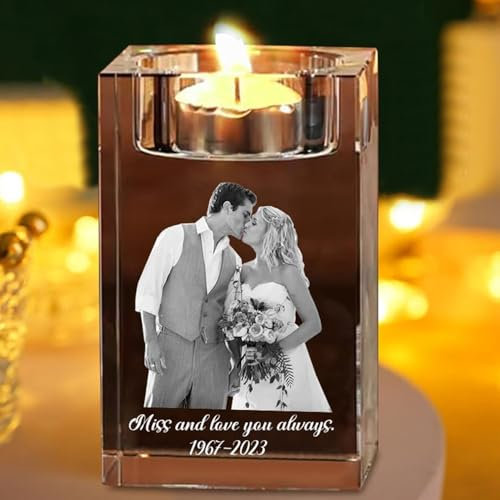 Personalisierte 3D-Foto-Glas-Kerze-Halter, Benutzerdefinierte Graviert Kristall-Kandelaber Mit Ihrem Text/Bild, Kerzenhalter Dekor Für Hochzeit, Jubiläum, Geburtstag, Dekoration Zu Hause(8CM)