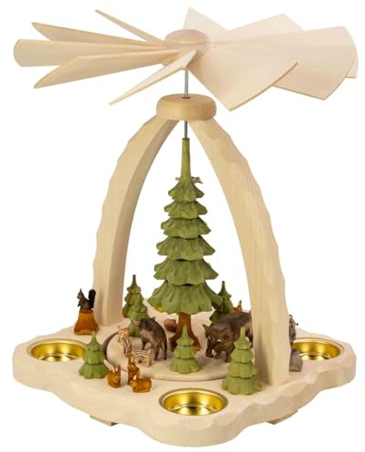 Seiffener Volkskunst Sten Heydenreich | Erzgebirge Pyramide für Teelichter & Pyramidenkerzen | Weihnachtspyramide | 27 cm | mit Wildschweinrotte farbig