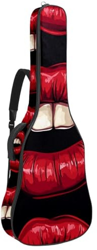 Vintage Art Red Lips Akustikgitarrentasche mit verstellbarem Schultergurt, Gitarrentasche mit Rückenaufhänger, geeignet für E-Gitarren, Bassgitarren, klassische Gitarren, Ukulele, Vintage Art Red