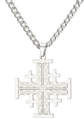 EUEAVAN Jerusalem Kreuzritter Kreuz Halskette Kreuzritter Templer Kreuz Anhänger Medaillon Scheibe Griechisch Religiöser Schmuck Gebet Statement Taufe Geschenk Frauen Männer