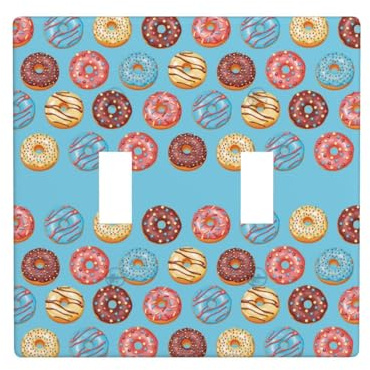 Placca di copertura per interruttore della luce a levetta, 2 piastre da parete di dimensioni standard 11,4 x 11,4 cm, simpatica ciambella doppia piastra di copertura per interruttore della luce