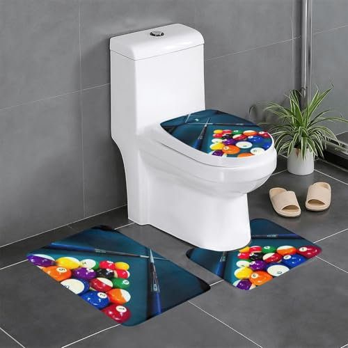 MDATT Billard Weihnachts-Badezimmerteppich-Set, 3-teilig, ultraweich, rutschfest, WC-Vorleger, Geschenk für Badezimmer, Schlafzimmer