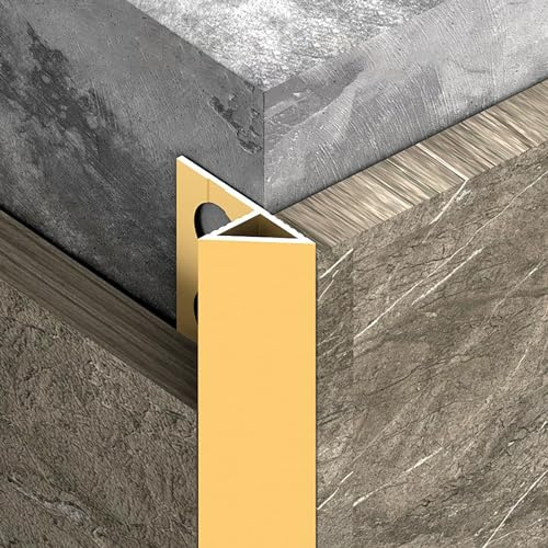 Raouoae Kantenschutz Aluminiumlegierung Fliesenprofil Lang 125CM*2 Stück Abdeckleisten FüR FußBöDen Winkelprofil Zum Kantenschutz(Gold,10mm)
