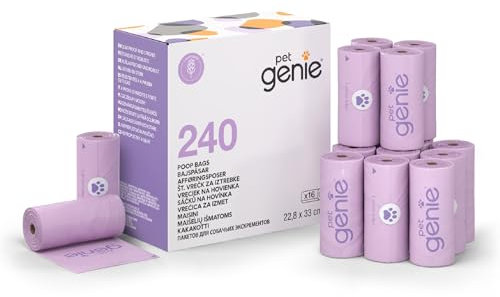 Pet Genie Hundekotbeutel – auslaufsichere und extra dicke Hundekotbeutel für kleine und große Hunde, mit Lavendelduft, 240 Stück, 16 Rollen