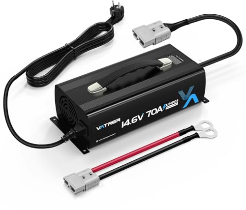 VATRER POWER 14.6V 70A Chargeur de Batterie au Lithium à Charge Rapide AC-DC LiFePO4 pour Batterie au Lithium 12V, avec Protection Multiple et Indicateur LED, Ventilateur de Refroidissement Intégré