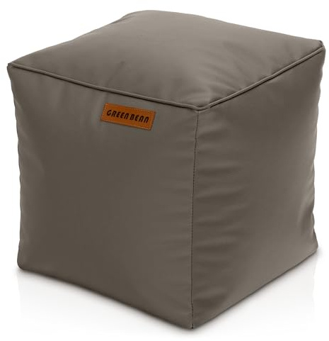 Green Bean Sitzhocker aus Kunstleder - Pouf mit EPS Perlen Füllung - 40 x 40 cm - perfekte Ergänzung zum Sitzsack - Sitzwürfel Sitzkissen Hocker Fußhocker - Hellbraun