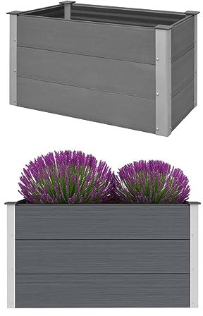 Festnight Hochbeet WPC 100x50x54 cm Hochbeete für Garten Balkon Terrasse Kräuterbeet Pflanzkübel Gemüsebeet Hochbeet Grau Blumenkasten Pflanzkasten
