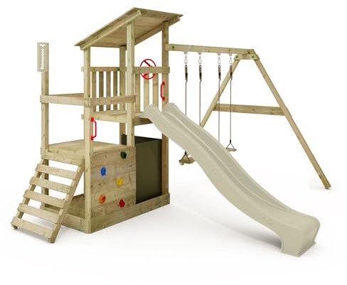 FATMOOSE Spielturm Klettergerüst FruityForest Fun XXL mit Schaukel & salbeigrüner Rutsche, Outdoor Kinder Kletterturm mit Sandkasten, Leiter & Spiel-Zubehör für den Garten