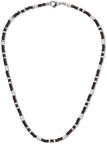 COAI Collana Vintage da Uomo con Perline di Gusci di Noce di Cocco e Howlite, Collana da Uomo Estiva 50cm