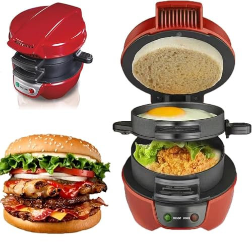 Electric Breakfast Muffin Maker Commercial Sandwich Maker With Egg Cooker Ring Non-Stick Panini Presses Sandwich Makers Easy To Clean Double Sided Heating Hamburger Maker Machine for Waffles