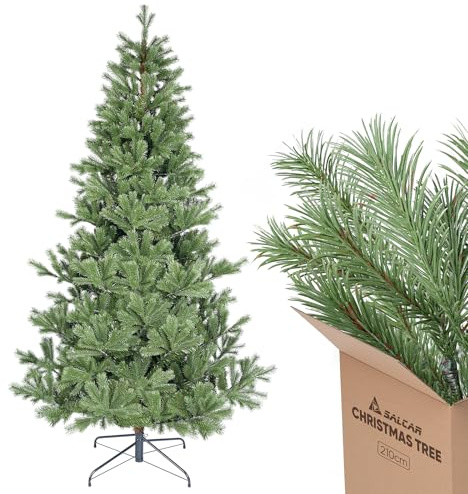 SALCAR Künstlicher Weihnachtsbaum 210 cm aus 90% PE Spritzguss, Premium Nordmanntanne, realistischer Christbaum mit Schnellaufbau Klappsystem