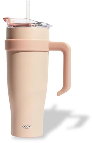 Gourde Isotherme XXL en Inox - Beige | Avec Paille et Poignée Ergonomique - En Inox pour Conserver vos Boissons au Chaud ou au Frais