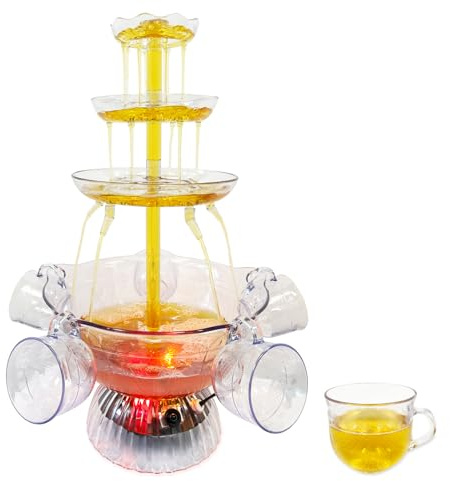 Umelee Fontaine à Vin Lumineuse à 3 Niveaux avec 5 Gobelets Réutilisables, Base Éclairée par LED, Jusqu'à 3,8 L, pour Fêtes, Célébrations et Décoration de Jardin