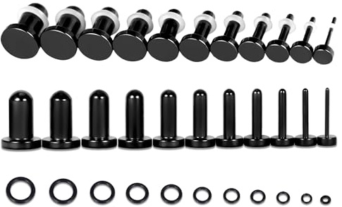 Vankula tunnel stretchset 1–25 mm 0,5 mm öronhål töjbar enkel utsvängd plugg i rostfritt stål sträckta öronpiercingar vänlig för fräscha stretchingar svart, guld, silver, 1-6mm, Metall