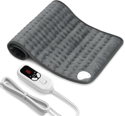 Levesolls Termoforo Elettrico 60x30cm - Per Schiena, Spalle e Addome, 6 Livelli Di Temperatura, 4 Timer, Riscaldamento Rapido, Spegnimento Automatico, Lavabile In Lavatrice - Grigio Scuro