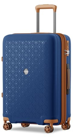 Kono Valise de Voyage Valise Moyenne Extensible Valise à roulettes Polypropylène Trolley avec 4 roulettes Spinner Serrure à Combinaison TSA (Bleu Marine/Marron)
