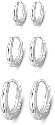 Epoch World Creoler silver 925, damörhängen, 3 par, 925 sterlingsilver, örhängen, set, allergivänligt, litet, sömn, huggie, kreoler, unisex, kreoler, för kvinnor, män, 11 mm, 13 mm, 16 mm