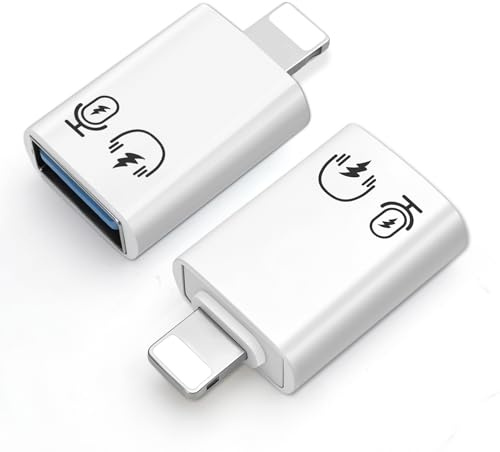 HAUXGOGO Adaptador USB 3.0 a Lightning (Juego de 2), Conector Lightning a Toma USB para Micrófono con Auriculares, Carga, Compatible con OTG