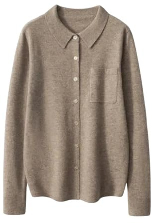 FLXHSA Dam Cashmere Stickad Skjorta Solid Jumper Cardigan Hö Vinter Front Button Sweater Ytterkläder