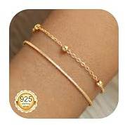 Chriscoco 925 silverarmband, kvinnor, hypoallergisk, stapelbar, 14K guldpläterad, justerbar kedja, armband, dam, guld, silver, Ingen ädelsten