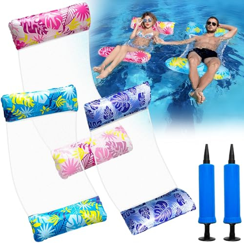Hyhuiyin 3 Pack Pool Inflatables,Pool Inflatables Water Hammock 4 IN 1 Swimming lilo Pool Floats Inflatable Pool Chair for Adults Cool Mesh Relaxing Lounger Chair Seat with 2 Manual Air Pump