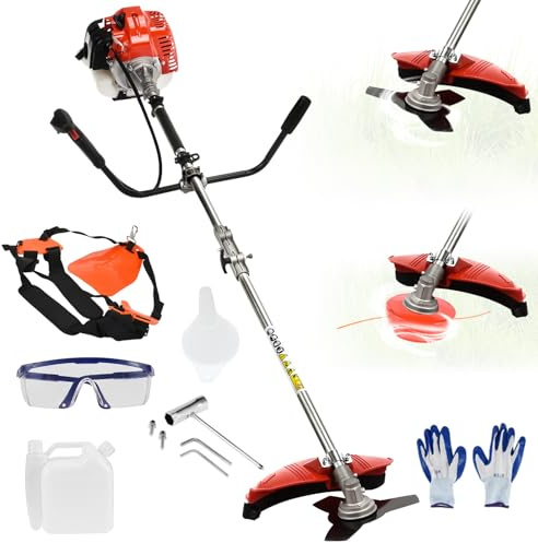 52cc Gas Weed Eater, 6 in 1 Weed Wacker Gas Trimmer for Grass and Weed, Gasoline Strimmer, Hedge Trimmer, Brush Cutter, String Trimmer, Edger, Pole Saw & Chainsaw Pruner (B)